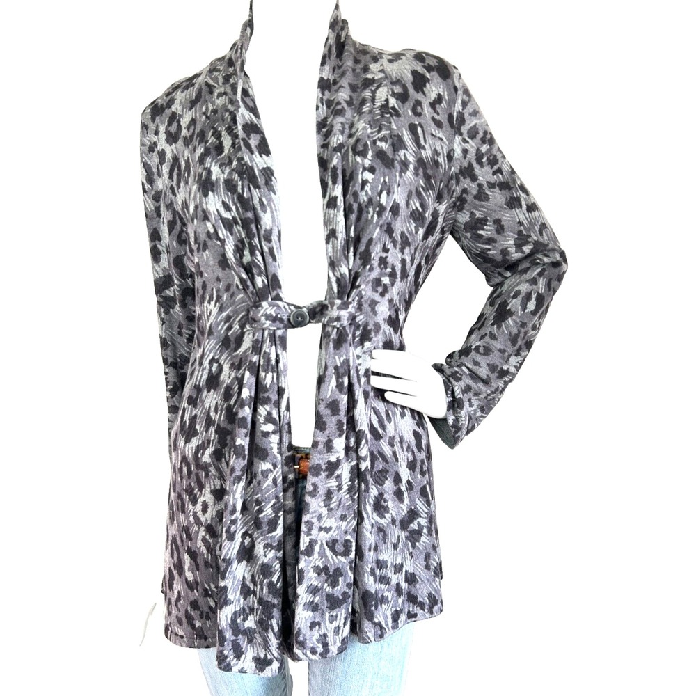 Classiques Entier Silk Cashmere Cardigan Sweater Womens Large Grey Leopard EUC